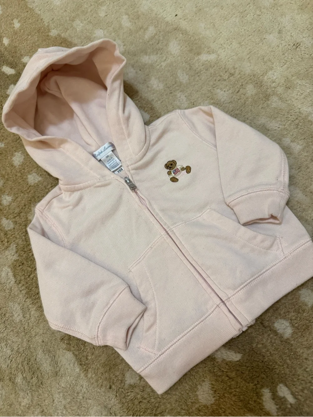 Polo Ralph Lauren baby girls 6M pale pink Embroidered bear full-zip hoodie